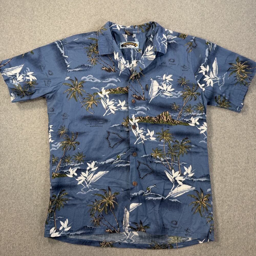 Palmwave Hawaii Men's XL Blue Hawaiian Aloha Shirt 100% Cotton Button Down